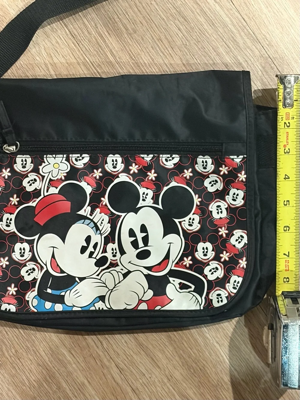 Vintage Disney Black Messenger Bag with Mickey & Minnie Graphic